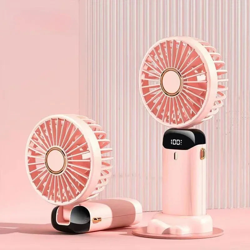 Portable 5-Speed Handheld Fan with LED Display – Pink