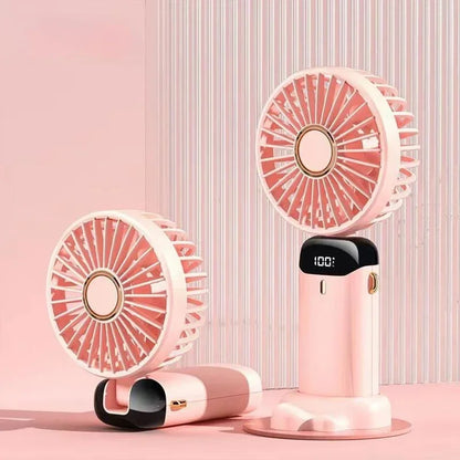 Portable 5-Speed Handheld Fan with LED Display – Pink