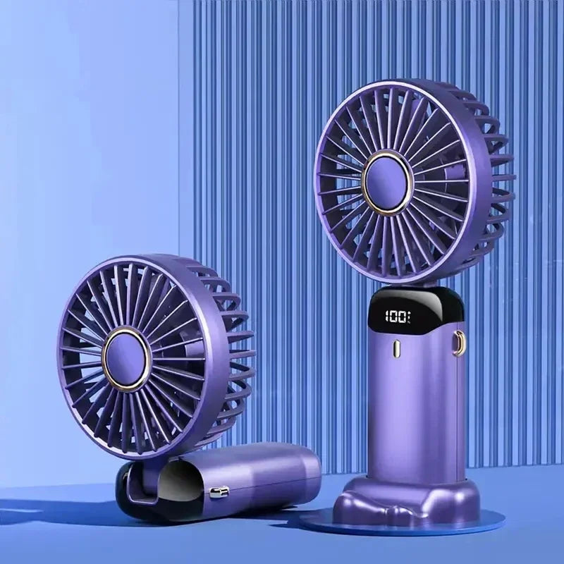 Portable 5-Speed Handheld Fan with LED Display – Purple