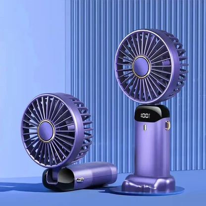 Portable 5-Speed Handheld Fan with LED Display – Purple