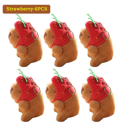 Mini Capybara Pendant Plush Keychain - 16 Variants – Strawberry 6PCS
