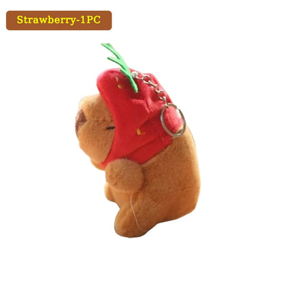 Mini Capybara Pendant Plush Keychain - 16 Variants – Strawberry 1PC