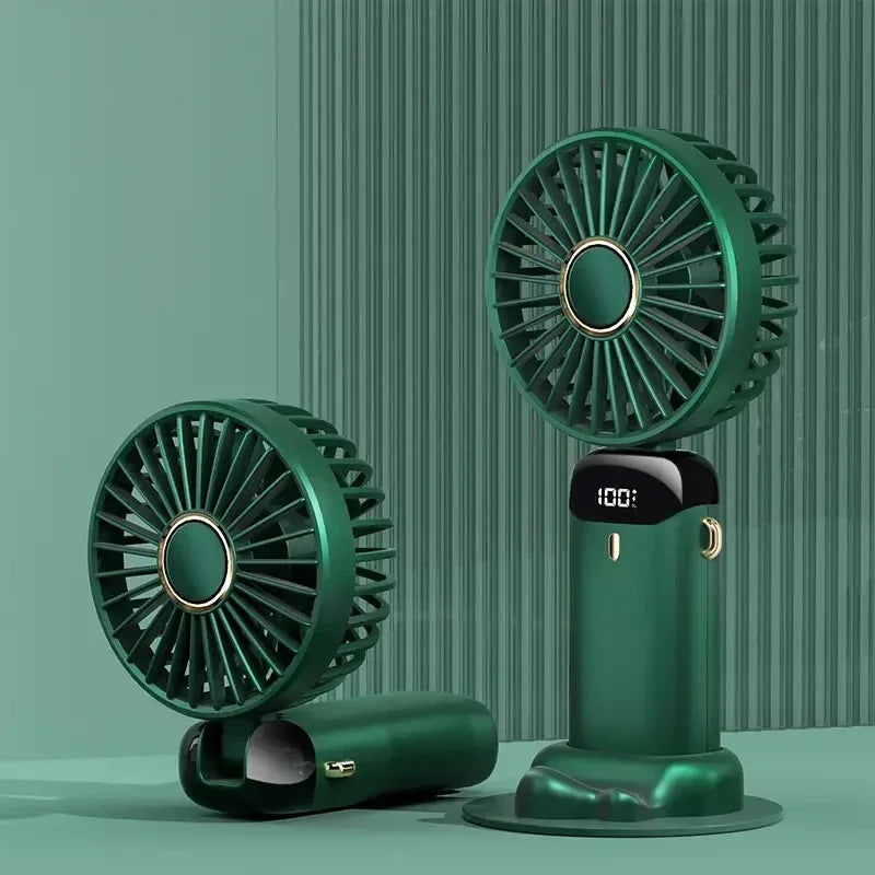 Portable 5-Speed Handheld Fan with LED Display – Green
