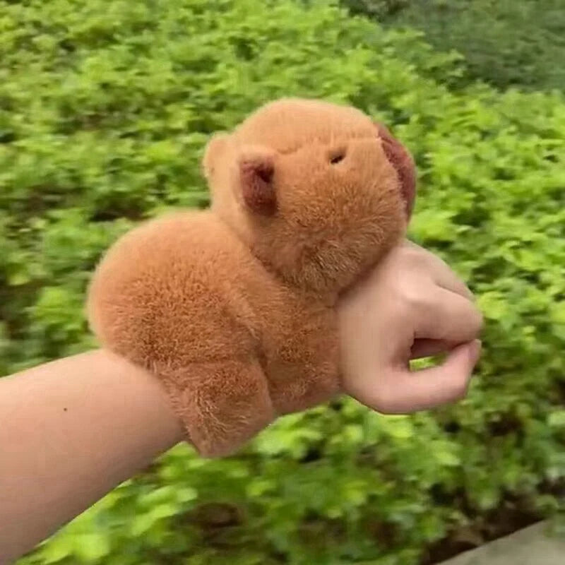 Capybara Slap Wrap Bracelet Plush - Wrist Cuddle Toy – Brown, 20cm